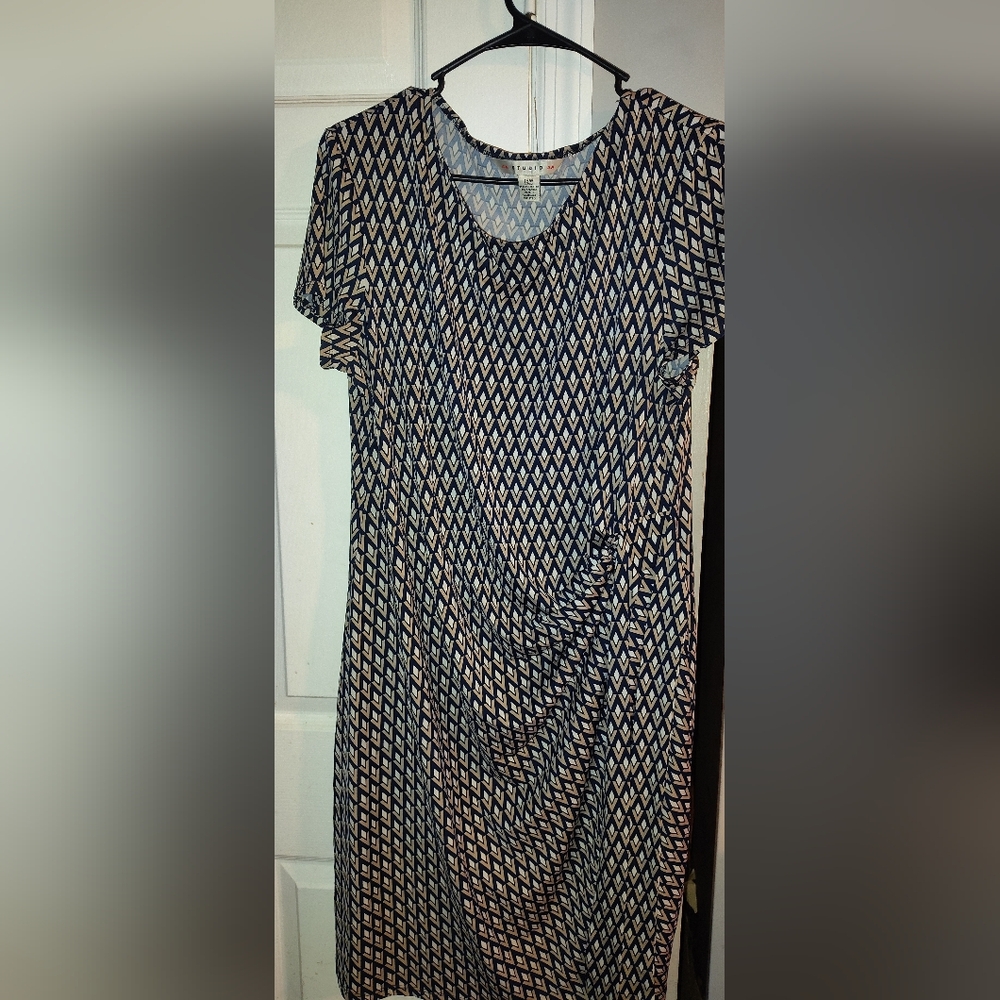 Aa Studio Navy and Cream Geometric Dress